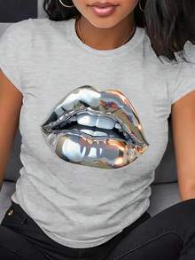 La camiseta estampada premium de verano para mujer es una camiseta de manga corta estampada y a la moda, adecuada para el verano, diseñada específicamente para mujeres. - Rojo - Ver 8