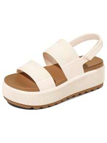 Women's Fashionable Platform Sandals, Casual Elegant Water Sandals, Open Toe Comfortable & Lightweight. Soft Insole & Antislip, Suitable For Commuting, Vacation, Waterproof Summer Beach Walking New Arrival Sandals - trắng nâu - Xem 11
