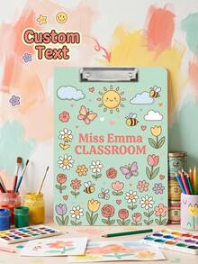 1pc Custom Teacher Clipboard, Personalized Name Acrylic Clipboard With Cute Themed Pattern, Sturdy Metal Clip For Classroom Use, Teacher Appreciation Gifts, Back To School Gift, Multiple Theme Doodle Pattern, Elementary Teacher Desk Decor, School Supply - Multicolor - View 2