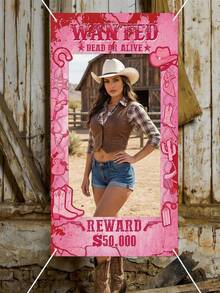 1pc, Western Cowboy Pink Hollowed-Out Banner, Made Of Polyester Material, Suitable For Decoration At Cowboy-Themed Parties, Music Festivals, Weddings, Bridal Parties, Birthdays, Indoor/Outdoor Settings, Home Decor, Garden, Courtyard Decoration, And General Themes. - A - View 9