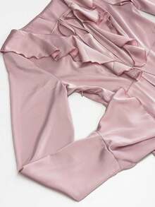Elegant Short Dress 2026 With Ruffles, Fitted V-Neck And Bow, Sweet Style For Party - Pink - View 5