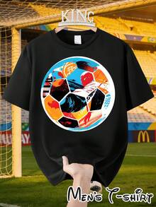 [Popular Licensed Design] Short-Sleeved T-Shirt With "Color Block Mosaic Style" Print, Artistic And Fashionable Outfit, Perfect For Casual Dinners And Sightseeing Walks, Football Collage Art Style, Suitable For Art Exhibitions, Casual Daily Wear, Student Outings And As A Gift For Football Art Fans. - 黑色 - 查看 3