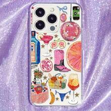Funda de teléfono estilo resort 1 pieza con patrón de bebida de frutas, TPU transparente de cobertura completa, anti-caídas y anti-huellas, compatible con iPhone - Multicolor - Ver 2