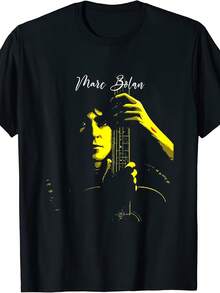 Men's Vintage Fashion T-Shirt With Funny Mark Bolan Print, Rock Star Portrait, Nostalgic Retro Style, Fashion Statement For Music Lovers, Lightweight, Comfortable, Versatile For Daily Casual Wear, Suitable For Home, Office, Parties, Meetings And Travel. - 黑色 - 查看 1