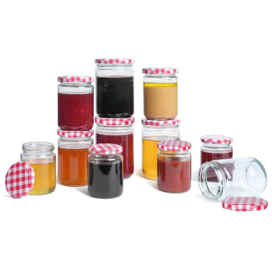 Glass Jam Jar Set With Airtight Lids And Labels - Perfect For Homemade Jam, Preserves And Honey 240/350ml Red - Red - View 1