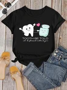 Camisetas con estampados de higiene bucal y hilo dental, camisetas para dentistas, camisetas grupales para dentistas, regalos para dentistas, camisetas familiares para dentistas - Negro - Ver 2