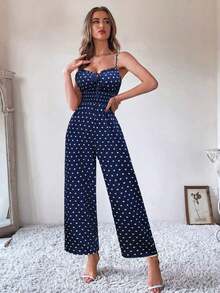 Mono casual de mujer con estampado de lunares y lazo delantero, para verano - Multicolor - Ver 4