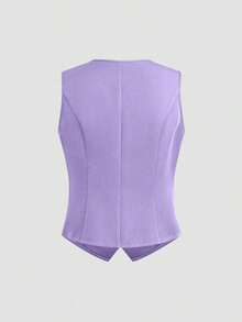 Chaleco minimalista de unicolor con cuello en V, sin mangas y con botones delanteros - Morado 2 - Ver 2