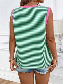 Chaleco sin mangas de mujer de talla grande, casual, de cuello redondo y con estampado de limón, de hombros anchos - Multicolor 4 - Ver 2