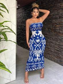 Vestido ajustado con estampado floral retro y estilo bohemio casual para mujeres, adecuado para vacaciones de verano - Multicolor 11 - Ver 1