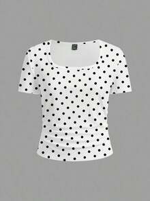 Camiseta blanca básica, casual y sencilla con cuello en V, manga corta, ajustada, con fruncido lateral, acanalada y elástica para mujeres, para el verano - Multicolor 2 - Ver 2