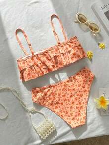 Swim Mod Conjunto de traje de baño para mujer con encaje floral, lindo, dulce, vintage, casual, para vacaciones en la playa y la - Multicolor 6 - Ver 3