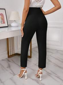 Frenchy Pantalones cónicos unicolor de talle alto - Negro - Ver 2