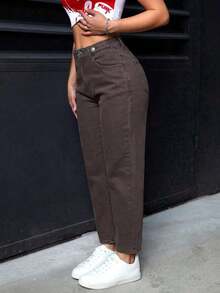 Pantalones vaqueros informales de mujer con bolsillos de forma cónica y multiusos - Café integral - Ver 1