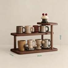1pc Vintage Wooden Desktop Organizer, Multi-Layer Cosmetic Storage Rack, Multi-Functional Home Storage Rack, Kitchen Spice Rack, Cup/Mug Holder, Lipstick, Perfume, Teacup, Spice Jar Open Display Shelf, Space-Saving Countertop Rack - Walnut - View 11