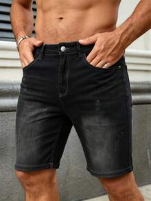 YANGCANREN Men's Fashion Versatile Denim Shorts - Black - View 3
