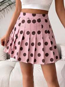Falda pantalón casual de talle alto con pliegues y rayas para mujer - Rosa 2 - Ver 5