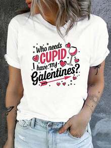 Camiseta de San Valentín para Mejores Amigas - "Tengo a mis mejores amigas, ¿quién necesita Cupido?" Camiseta de manga corta con cuello redondo, con estampado de letras y estilos a juego, adecuada para uso casual en primavera y verano, un regalo para mejores amigas, para uso diario (lavable a máquina). Camiseta de manga corta cómoda y versátil. - Blanco - Ver 1