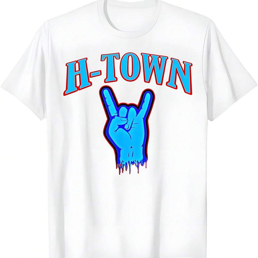 Clásico Houstons H-Town signo de mano para los fans del deporte de la camiseta de Houston - Blanco - Ver 1