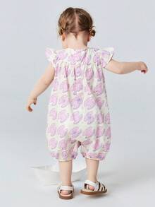 mini bala 纯棉婴儿连体衣，柔软亲肤，艺术荷叶袖，户外爬行服，2026夏季款 - 白紅色調 - 查看 3