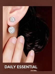 2pcs Shamballa Fully Paved Crystal Ball Drop Earrings, Suitable For Women Daily Wear - Silver - View 5
