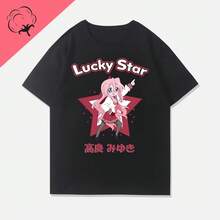 Camiseta de Anime Lucky Star Konata, Camiseta de Algodón en Oferta, Ropa Y2k de Cómics, Camiseta con Estampado Estético de Izumi Kagami, Tops de Manga - Negro - Ver 6