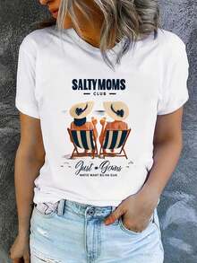 Camiseta de verano para mujer, 100% algodón, de manga corta y estampada, moderna y casual, lavable a máquina, ajuste cómodo con estampado plano 2D. - Blanco_01 - Ver 1