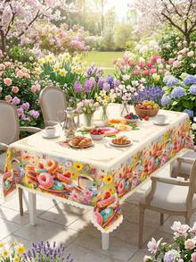 1 Piece Of Colorful Donut And Coffee Printed Tablecloth, Sweet Pastry Style Polyester Oval Tablecloth With Hot Edges, Washable And Wrinkle Resistant Tablecloth, Suitable For Kitchen And Dining Rooms, Tea Parties, Birthday Celebrations, Bridal Showers, Summer Kitchen Supplies, And Home Dining Table Decoration. - Multicolor - View 13