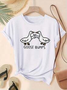 Women's Red Graphic T-Shirt With Goose Feather Design - Casual Short Sleeve Crew Neck Summer T-Shirt With Fun Goose Design, Comfortable Medium Stretch Fit, Casual Wear For Spring, Summer And Autumn, Fun Graphic T-Shirt Made Of Medium Stretch Fabric IGGH Suitable As A Gift. Women's T-Shirt. Blouses>Elegant. Boho Chic, Soft, Breathable And Comfortable Women's Top, Ideal For Spring, Summer And Autumn, Perfect For Vacations, Travel And Everyday Wear. - 白色 - 查看 7