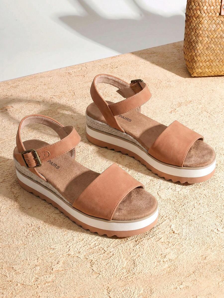 Women's Sandals Platform Open Toe Ankle Buckle Stitching Comfortable Vacation Spring And Summer Wedge Sandals - 棕色 - 查看 1