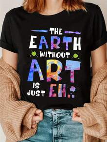 1 camiseta con estampado de carta de profesor, camiseta con la frase "La Tierra no tiene arte, solo 'Uh' profesores", camiseta para el regreso a clases, regalo para profesores, camiseta para grupo de profesores, 180g 100% algodón. - Negro - Ver 12