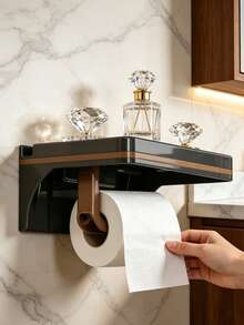 1PC Bathroom Storage Shelf - A Toilet Paper Holder Featuring An Extended Storage Platform. This Sturdy Unit Serves As Both A Mobile Phone Stand And A Storage Shelf, Specifically Designed To Hold Baby Wipes, Bath Essentials, And Various Small Necessities. An Ideal Choice For New Parents, Bathrooms, And Nurseries. - Multicolor - View 4