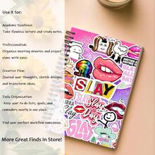 1pc A5 Spiral Notebook "SLAY" All-Weather Sticker Scrapbook/ Diary, Thick Ruled Journal/Fun Motivational Back-To-School Gift, Perfect For Student & Creative Writers - SLAY - View 6