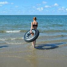 Giant Tyre Swim Ring, Inflatable Pool Tube With Realistic Car Tyre Print, Black Water Float For Summer Pool And Beach Use Max 60kg - Black - View 3