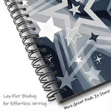 1 pieza Cuaderno minimalista de 5.5x8.3 pulgadas de vuelta al colegio, cuaderno de espiral con estampado de mármol azul marino, planificador estético neutro para la universidad y el trabajo de oficina - Estrellas grises - Ver 5