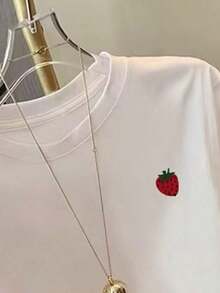 Camiseta estampada de mujer con cuello redondo y lazo con estampado de fresa - Multicolor 5 - Ver 4