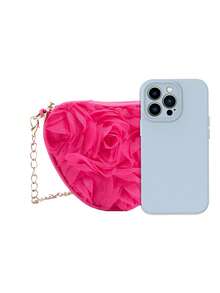 3D Lace Flower Heart Bag, Sweet Unique Multi-Purpose Chain Shoulder Crossbody Bag - Hot Pink - View 3