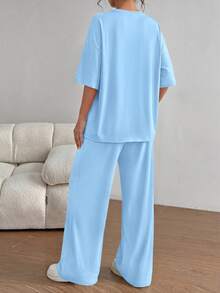 PRETTYGARDEN Women's Summer Clothes 2 Piece Sets Lounge For Short Sleeve Matching Airport Travel Outfits Casual Light Blue Vacation Summer Brunch Outfits For Women Mothers Day Outfit - 淺藍色 - 查看 2