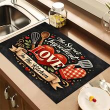 1pc Kitchen Pattern Printed Absorbent Dish Drying Mat, Espresso Machine Countertop Absorbent Mat, Sink Drain Mat, Soft Faucet Absorbent Mat, Sink Cup Mat, Kitchen & Bathroom Accessories - Multicolor - View 5