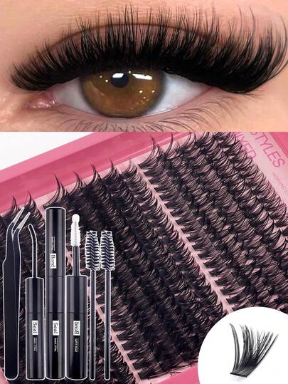 300pcs/Set Individual Lashes, Large Capacity, 50D + 60D + 80D D-Curl Thick & Dense, 8-16mm Length, DIY False Eyelashes, Natural Look, Thick & Long, Super Soft & Lightweight, Reusable. Single Lash Extension Kit Includes Makeup Tools, Glue, Tweezers & Brush, Suitable For Home Or Outdoor Use, Applicable For Daily Life, Wedding, Date, Party, Music Festival, Halloween, Etc.