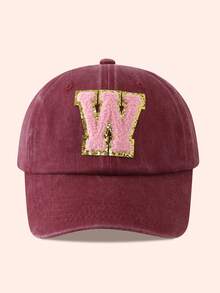 1pc Kids Burgundy Letter Baseball Cap, Sun Hat For Boys And Girls, Suitable For Outdoor And Daily Use - Pink Gold Label - Wine Red Washable Cap - View 57