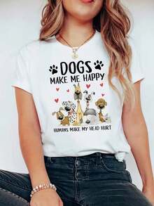 Camiseta con Estampado de Letras, Manga Corta, Cuello Redondo, Estilo Casual para Verano y Primavera, Ropa de Mujer - Estilo Vintage Urbano, Unisex, Camiseta Holgada de Algodón 100% Puro. - Negro - Ver 6