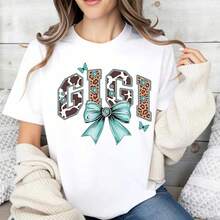 Camiseta de Verano de Alta Gama para Mujer, Estampada, Casual, con Diseño de Leopardo Gigi, Lazo Turquesa y Mariposas, para Ocio y Actividades Deportivas - Blanco - Ver 2