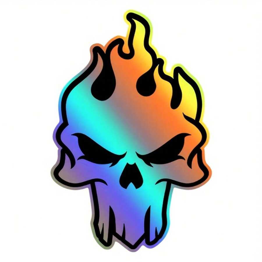 2pcs Holographic Flame Skull Motorcycle Sticker, Waterproof Vinyl Decal For Bike Body - 1 SET - View 1