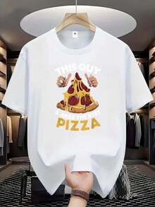 Men's Casual Short Sleeve T-Shirt - Breathable Summer Crew Neck T-Shirt, Fashionable "Best Pizza" Print, Machine Washable, Regular Fit, Suitable For Casual Wear, Summer Casual Clothing. - 白色 - 查看 8