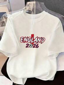 T-Shirt With "ENGLAND 2026" Text And Soccer Ball. Fashionable Short-Sleeved T-Shirt For Spring And Summer 2026, Made In Mexico, 180 Grams. Cartoon Print, Couple Design, Suitable For Indoor Or Outdoor Wear. Crew Neck, Unisex, Ideal For Office And Leisure. One-Pack. - WH-P631577SLNDXZGY602 - 查看 2