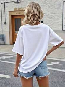 Women's Faux Denim Sport T-Shirt - Western Cowgirl Graphic Tee - Short Sleeve Crew Neck Top With Soft And Stretchy Denim Print, Cowgirl And Horse Design, "COWGIRL Ride Die" Slogan, Machine Washable Casual T-Shirt For Spring, Summer And Autumn, Country Music Festivals And Plus Size Relaxed Fit T-Shirt, Breathable And Comfortable. - 白色 - 查看 2