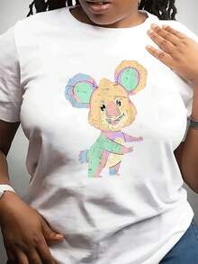 Plus Size - Women's Plus Size T-Shirt - Cute Print In Pastel Shades Of Purple, Pink, Green, Blue, Yellow - Non-See-Through Fabric - Casual Wear For Everyday And Vacation - Machine Washable T-Shirt, Fun Outfit, Funny Graphic Tee, Soft Fabric Shirt - Suitable For Spring, Summer And Autumn. - 白色 - 查看 7