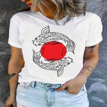 A Classic And Versatile Piece: A Short-Sleeved, Pure Cotton T-Shirt Printed With A Japanese Koi Fish Design. Modern Style. - White - View 2
