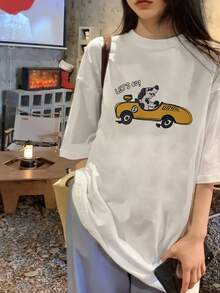 Made In Japan, Spring/Summer Cotton, Round Neck, Loose Fit, Versatile, Simple, English Print Short-Sleeve T-Shirt - White - View 2